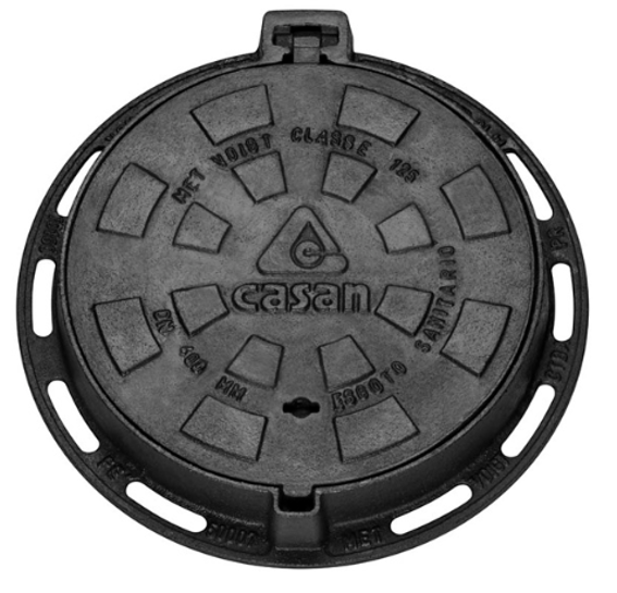 Item TAMPA DE FERRO NODULAR FUNDIDO COM ARO ARTICULADO - REDONDO - DN600 MM