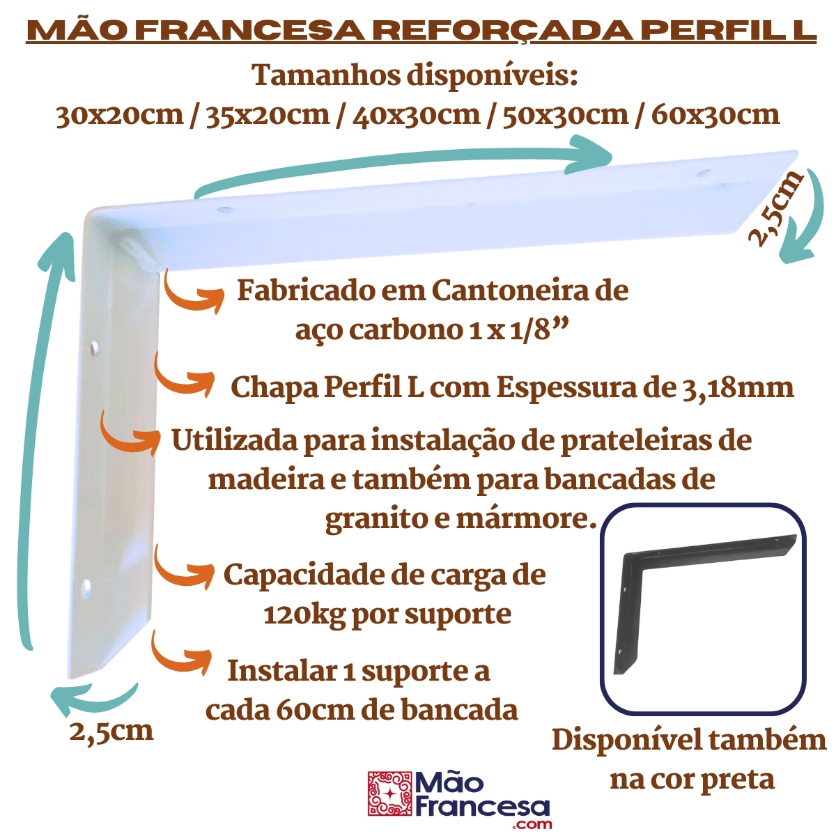 Item Suportes para Pias e Bancadas Perfil L