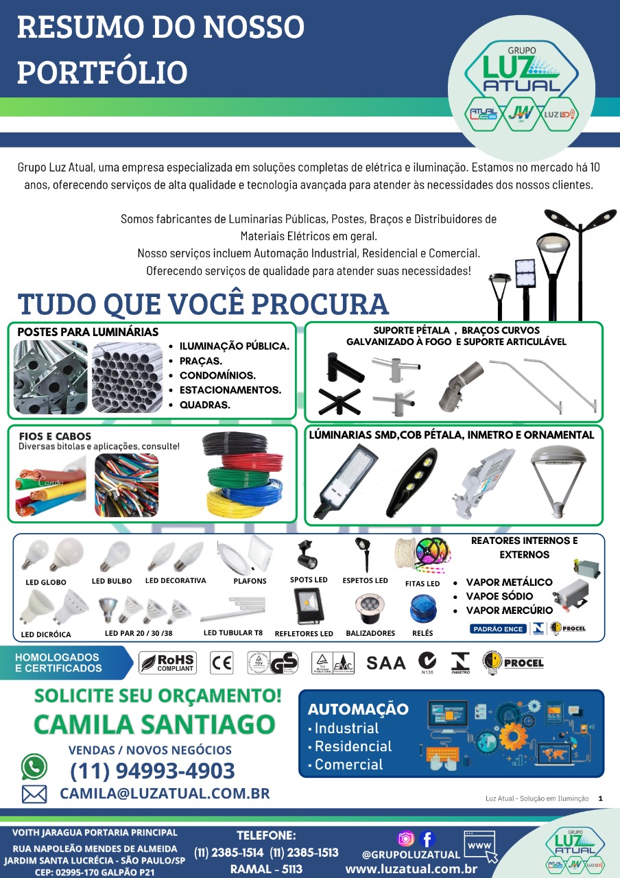 Item Fabricantes de Luminárias Públicas, Postes,  Braços e Matérias Elétricos em gerais.