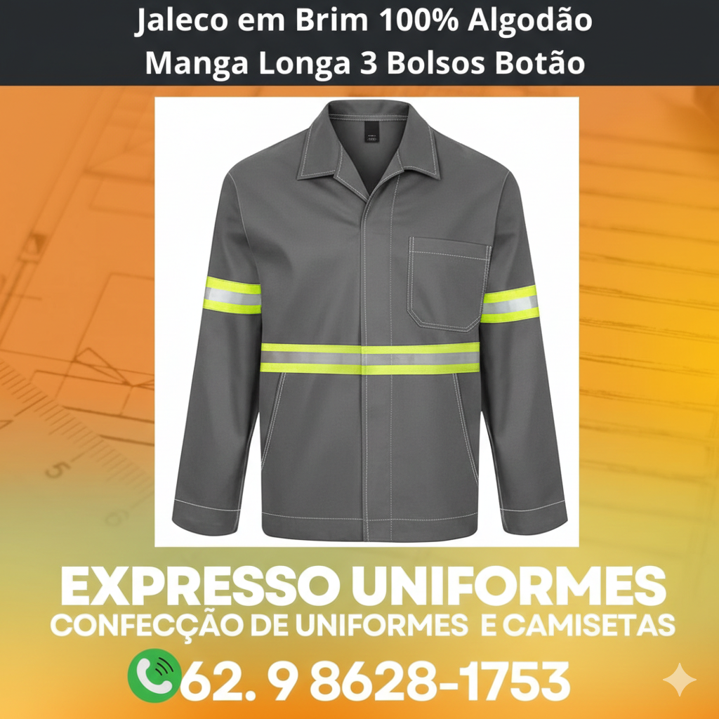 Item Jaleco em brim abotoado com faixas refletivas