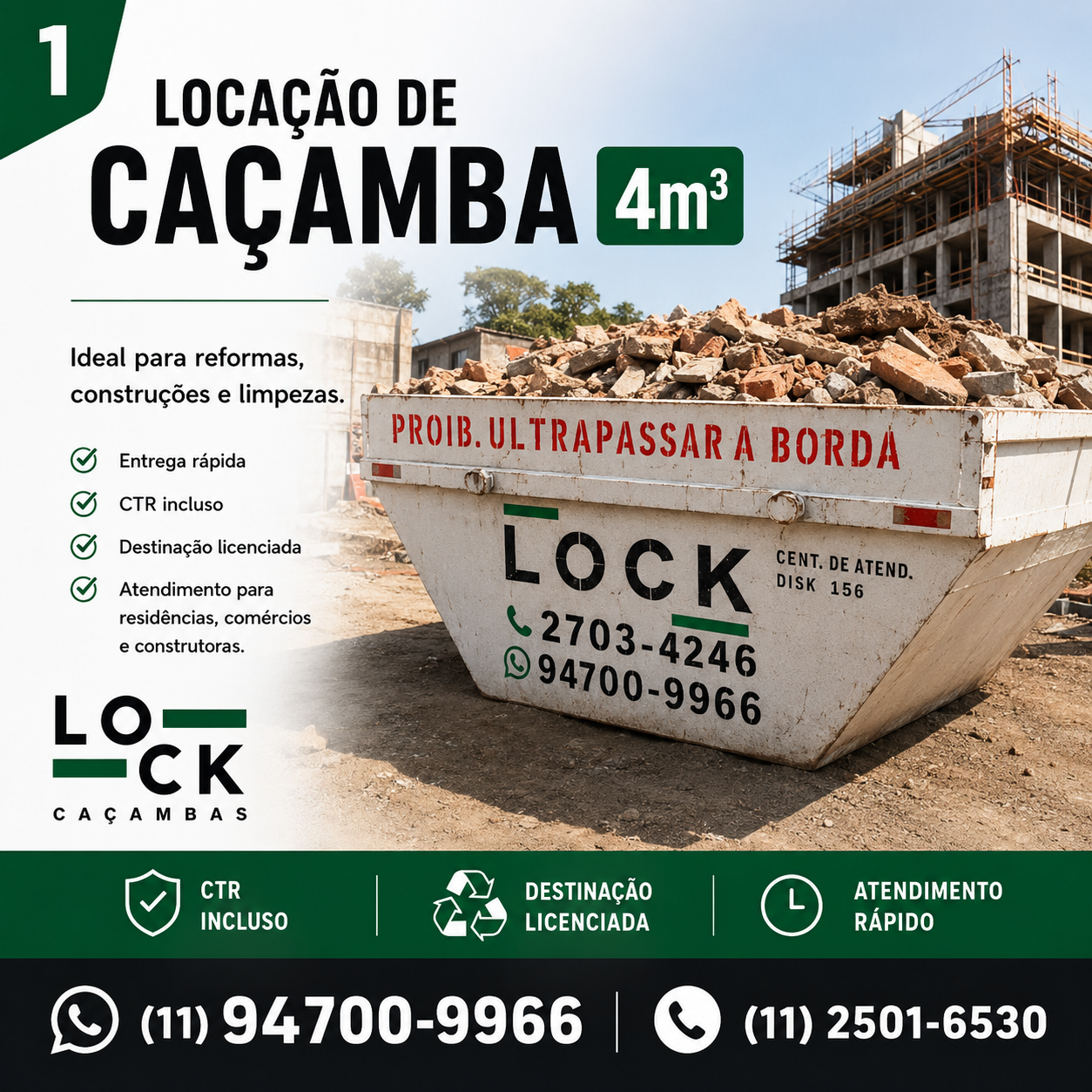Item LOCAÇÃO DE CAÇAMBAS E DESTINAÇÃO FINAL DE RESÍDUOS DE CONSTRUÇÃO CIVIL